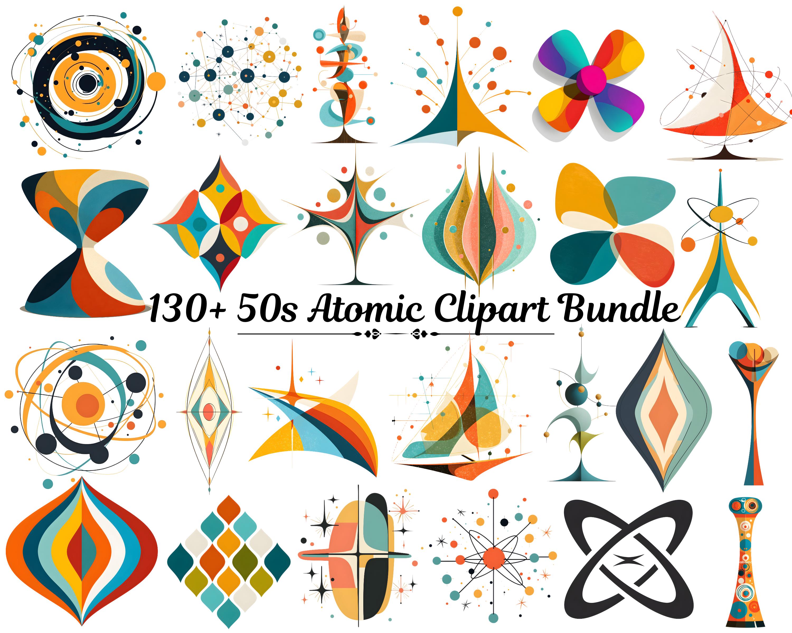 50s Atomic Clipart Bundle | 90 Mid Century Modern Shapes PNG