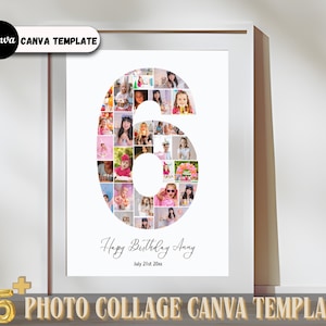 Collage de 6 photos, affiche personnalisée du souvenir du 6e anniversaire, collage souvenir du 6e anniversaire, affiche d'anniversaire personnalisée sur toile, panneau modifiable du 6e anniversaire