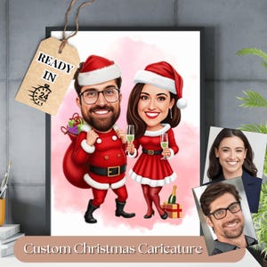 Karikatur Weihnachten, personalisierte Weihnachtspaarkunst, Feiertags-Karikaturporträt, Paarkarikatur, Weihnachtspaardekor, Paargeschenk