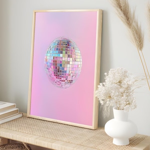 Disco Ball Wall Art, Maximalist Room Poster, Printable Preppy Art, Trendy Pink Wall Print, Modern Disco Ball Painting, Digital Retro Decor