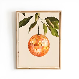Orange Diskokugel Druck, Eklektische Küchen Wandkunst, Mid-Century moderne Wandkunst, druckbare Küchen Dekoration, Pop-Art Disko Druck, adrette Drucke