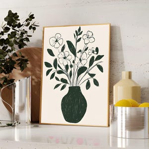 Jarrón de moda, arte mural botánico, arte mural en colores pastel, arte floral imprimible, arte floral abstracto, impresión de ilustración floral, decoración de pared estética