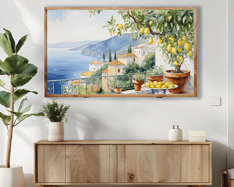 Amalfi Coast TV Art Lemon Grove TV Display Italian Coastal Scene TV Frame Mediterranean Decor TV Art Vibrant Lemons TV Painting Amalfi Seaside TV Art Coastal Landscape TV Frame Amalfi Lemons TV Scene