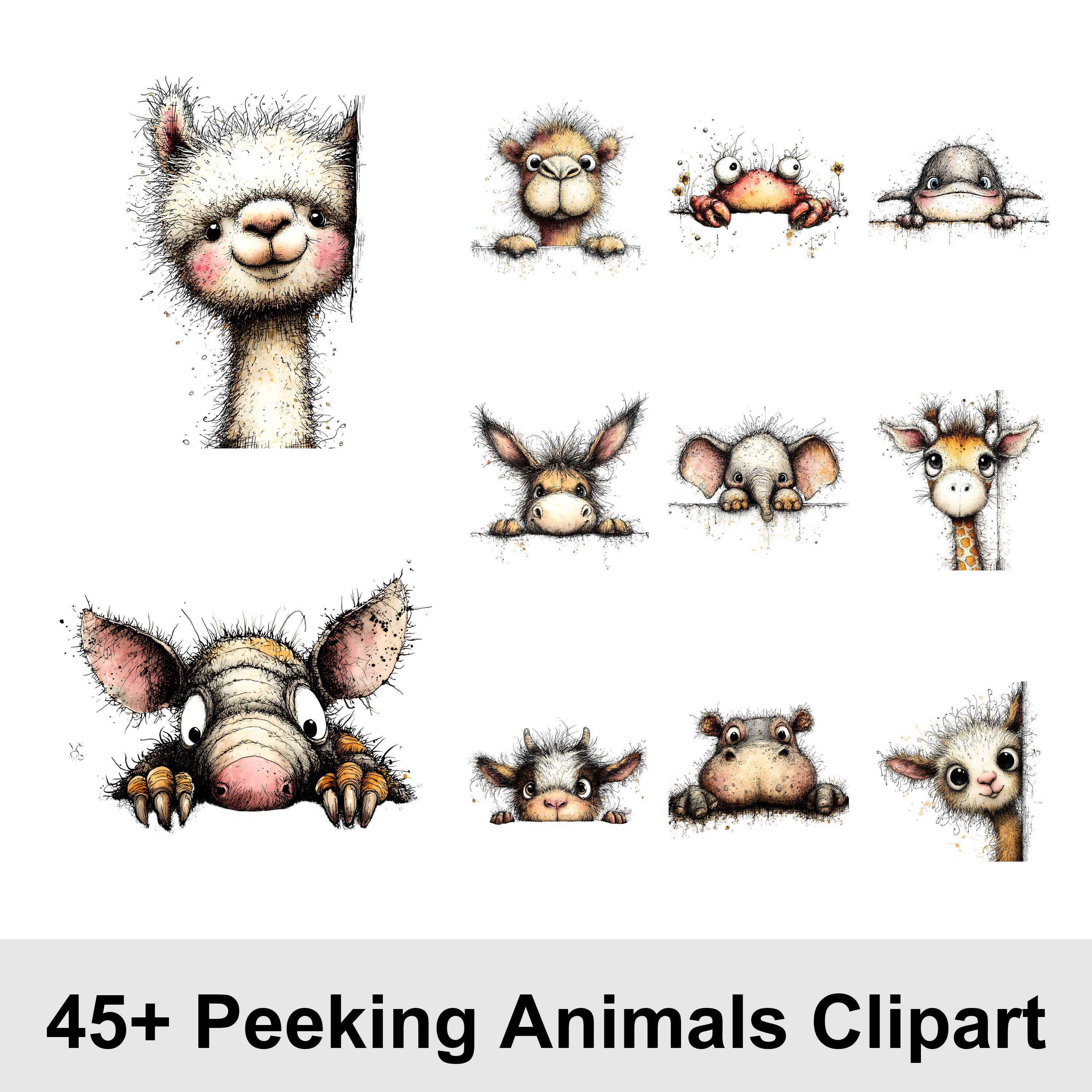 Peeking Animals Clipart Bundle • 45 PNG Cute Animal Graphics for ...