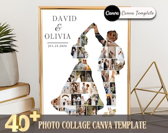 Wedding Photo Collage Template, Custom Couple Collage Design for Bride and Groom Gift