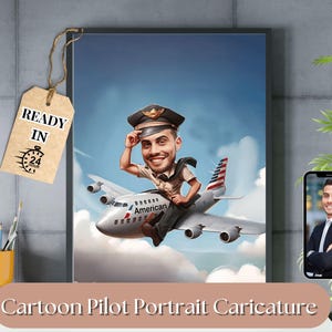 Pilot Caricature, Custom Pilot Portrait, Aviation-Themed Gift, Air Force Pilot Gift, Pilot Retirement Gift, Airline Captain Gift, Pilot Gift