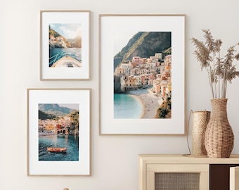 Amalfi Coast Print Set of 3, Italian Coastline Wall Art, European Travel Wall Art, Amalfi Coast Digital Prints, Mediterranean Wall Art