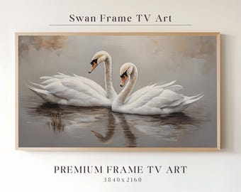 Elegant Swan Frame TV Art, Vintage Oil Painting, Spring Cottagecore Decor, White Swan Print, Samsung Frame TV Art