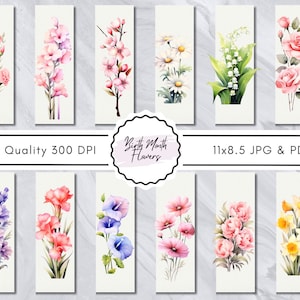 Marcadores de flores del mes de nacimiento, diseño de flores de nacimiento, gráficos de flores silvestres de nacimiento, plantilla de marcador digital floral, diseño de sublimación imprimible