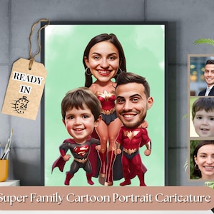 Custom Family Portrait Cartoon, Personalized Superhero Family Cartoon Portrait, Family Portrait, Custom Superhero Portrait, Family Superhero