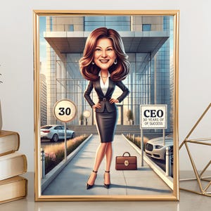 Caricature de femme à la retraite, portrait de PDG personnalisé, cadeau caricature professionnelle, portrait de retraite amusant, cadeau de retraité personnalisé