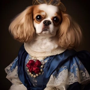 Vorstelijk hondenportret, renaissance huisdier portret, koning huisdier portret, koninklijke hond schilderij, vorstelijk kat schilderij, portret koningin huisdier, huisdier minnaar cadeau