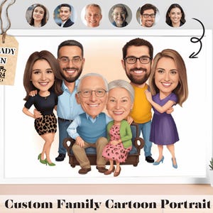 Caricatura de retrato familiar personalizado, caricatura de retrato personalizado, regalo para la familia, caricatura familiar, retrato familiar de dibujos animados, regalo personalizado