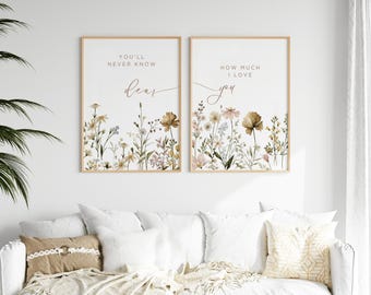 Cute Wildflower Nursery Wall Art Print, Neutral Nursery Wildflowers Printable Wall Art, Boho Nursery Floral Home Decor Print, Vintage