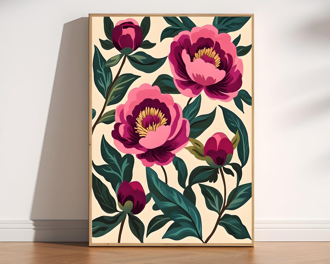 Vintage Pink Peonies Painting Print, Romantic Floral Wall Art, Blush ...