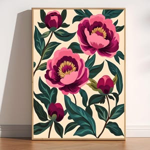 Pink Peonies Painting, Romantic Floral Wall Art, Blush Pink Floral Print, Botanical Wall Decor, Vintage Floral Poster, Feminine Wall Decor