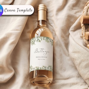 Etichette per mini vino Greenery Wreath, etichette personalizzate per mini bottiglie di vino, modello di etichetta per mini vino stampabile, etichetta personalizzata per bottiglia di vino Canva