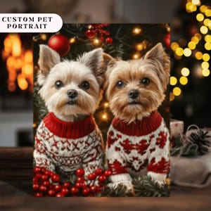 Retrato de mascota en Navidad, retrato de mascota en vacaciones, regalo de Navidad conmemorativo para mascotas, regalo de Navidad para perros y gatos, retrato festivo de mascota, regalo de Navidad