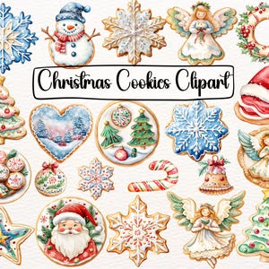 Watercolor Christmas Cookies Clipart, Christmas Baking Clipart, Holiday Clipart, Sublimation Gingerbread Clipart, Festive Cookie Designs PNG