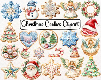 Watercolor Christmas Cookies Clipart, Christmas Baking Clipart, Holiday Clipart, Sublimation Gingerbread Clipart, Festive Cookie Designs PNG