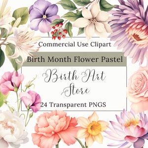 Birth Month Flower, Antique Floral Graphic, Birth Flower PNG, Personalized Flower Bouquet, Birthday Flower Clipart, Floral Botanical PNG