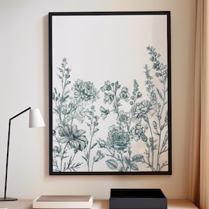 Impression botanique personnalisée du mois de naissance, plante bleue du mois de naissance personnalisée, cadeau pour maman, art mural botanique bleu, art mural minimaliste bleu
