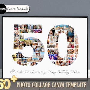 50. Geburtstag Fotocollage, personalisiertes 50. Geburtstagsgeschenk, Canva Vorlage, DIY Geburtstagscollage, Fotocollage, Familiengeschenk