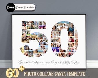 Fotokollage för 50-årsdag, Personlig present till 50-årsdag, Canva-mall, DIY-födelsedagskollage, Mall för fotokollage, Familjepresent