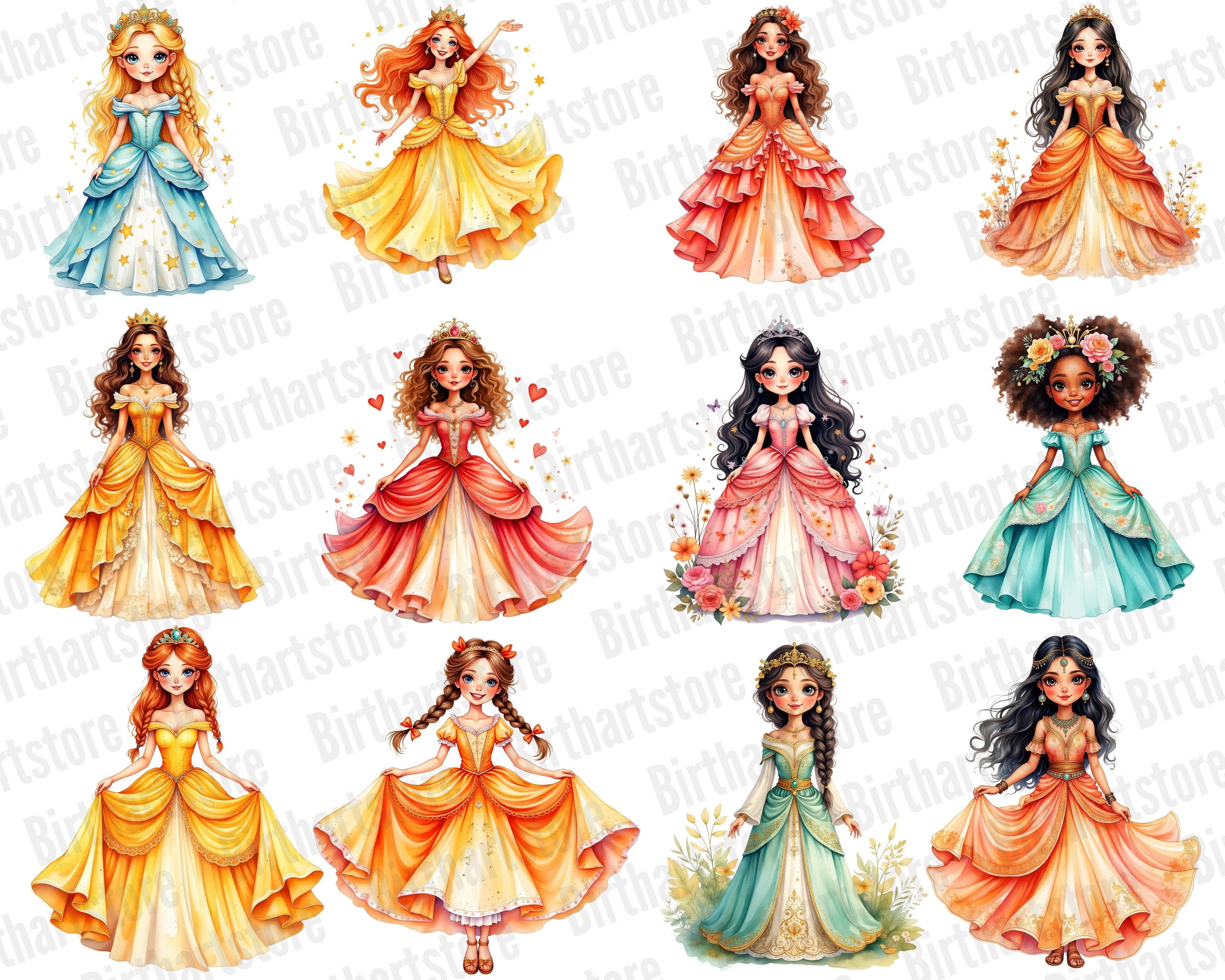 Cute Princess Clipart Bundle, Watercolor Baby Princess PNG, Little ...