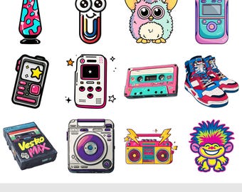 90s Clipart Bundle PNG • Retro 90s Clipart for Commercial Use, Nostalgic 90s Aesthetic, Digital Stickers, Printable Party Decor, Y2K Art