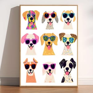 Colorful Dog Print, Funny Puppy Poster, Modern Dog Digital Print, Cute Dog Nursery Decor, Dog Lover Gift Printable, Kids Room Dog Poster
