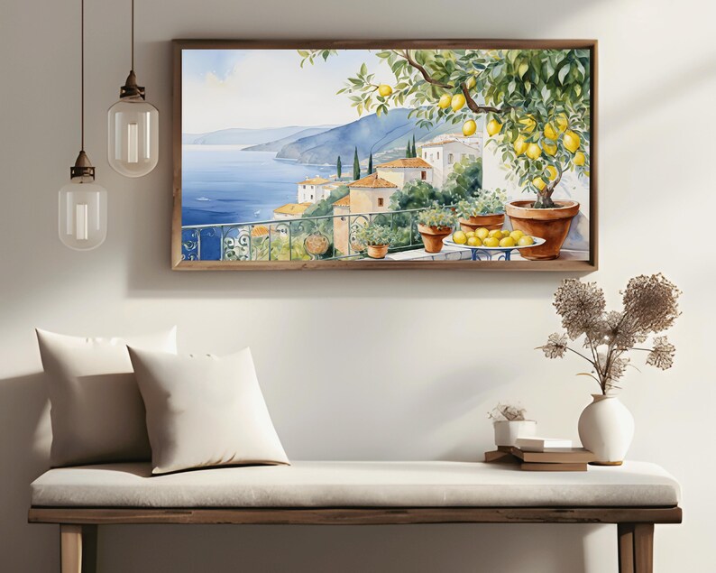 Frame TV Art Amalfi Coastline Lemons Italian Seaside TV Art Lemon Grove TV Frame Mediterranean Coast TV Display Coastal Lemon Scene TV Painting Amalfi TV Decor Vibrant TV Art Italian Lemon TV Art