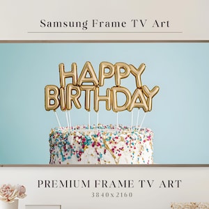 Happy Birthday TV Art, Birthday Cake Art, Celebration Frame TV Decor, Vintage Birthday TV Art, Colorful Birthday Cake, Digital Download