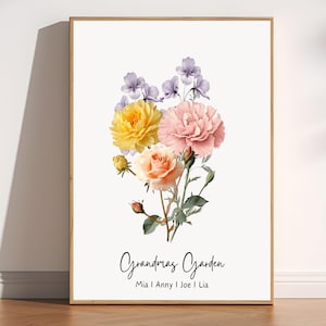 Bouquet de famille de fleurs de naissance numérique, modèle de fleur personnalisé pour le mois de naissance, cadeau fête des mères, impression de fleur de naissance personnalisée, motifs floraux