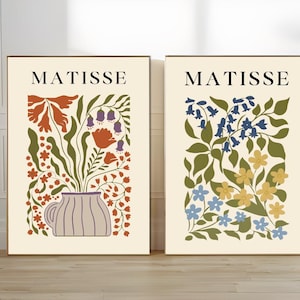 Set of 2 Matisse Prints, Matisse Flower Set Prints, Matisse Cut Outs Exhibition Poster, Neutral Botanical Wall Art, Vintage Flower Printable