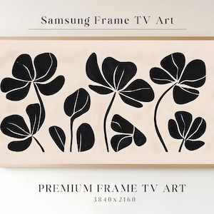 Samsung Tv Frame Black, Minimalist Floral TV Art, Black Beige Modern TV Artwork, Japandi Floral Screen Decor, Neutral TV Art, Botanical Art