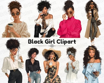 Black Girl Clipart PNG Bundle, Stylish African American Clipart, Natural Hair Black Queen Art, Sublimation PNG, Commercial Use