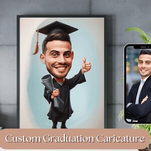 Retrato de caricatura de graduación, regalo de celebración de graduación, arte divertido de graduación, regalo de graduación para estudiantes, caricatura de foto, regalo para estudiantes