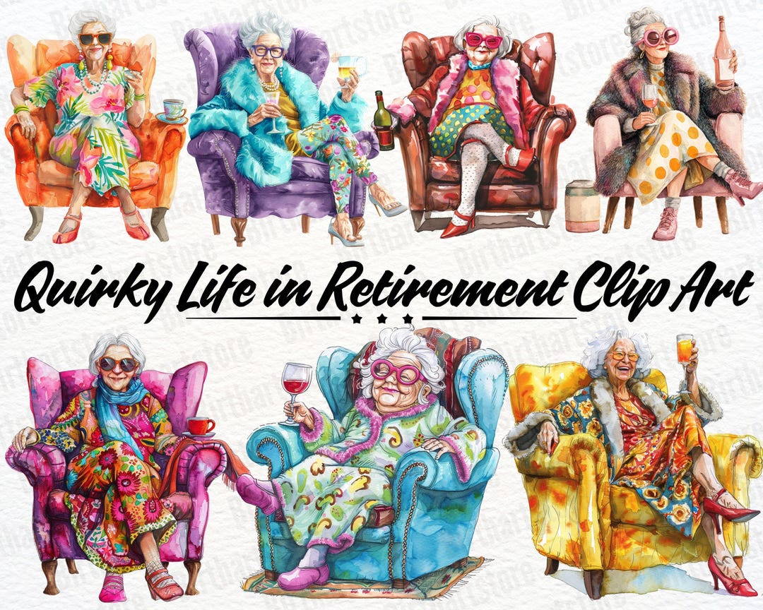 Quirky Retirement Clipart PNG Bundle • 25 Funny Grandma Graphics for ...