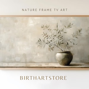 Nature Frame Tv Art, Vintage Still Life, Neutral Tone, Olive Tree Botanical Art, Olive Branch, Oil Painting, Vase Art, Neutral Tones, TV Art
