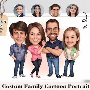 Aangepaste cartoon familieportret, familiekarikatuur, aangepaste cartoon portret, cartoon familieportret, cadeau voor familie, gepersonaliseerd cadeau