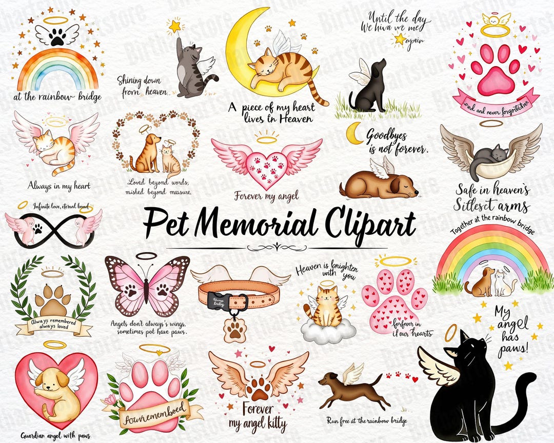 Pet Memorial Clipart | Dog Remembrance Art | Rainbow Bridge Gift ...