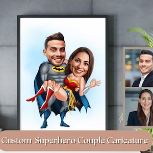 Superheld Karikatur, Paar Superheld Porträt, Marvel Paar Kunst, Paar Geschenk Cartoon Stil, Valentinstag Porträt, Jubiläumsgeschenk