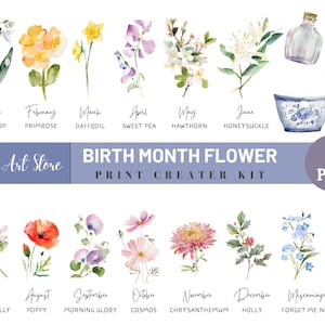 Birth Month Flower Clipart, Birth Flower PNG, Floral Clipart, Personalized Flower Bouquet Graphics, Birthday Flower, Floral Botanical PNG