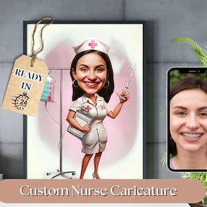 Nurse Caricature, Custom Nurse Cartoon Portrait, Nurse Retirement Gift, Funny Nurse Caricature, Nurse Birthday Gift, Nurse Graduation Gift