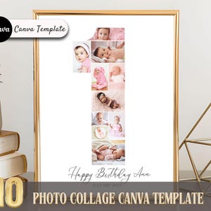 1 Fotocollage, Geburtstagszahl 1 Fotocollage, bearbeitbare Fotopostervorlage zum 1. Geburtstag, DIY auf Canva, Geburtstagsgeschenk, Canvavorlage