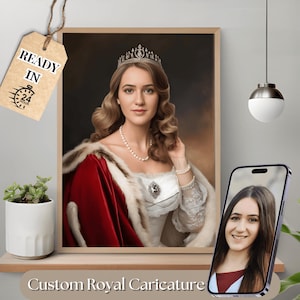Koninklijk portret van foto, op maat gemaakt koninklijk portret, portret van foto, portret van koningin, historisch portret, unieke koninklijke geschenken, koninklijke geschenken