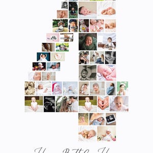 Regalo de 4.º cumpleaños, collage de fotos con números, collage imprimible, collage editable, póster personalizado, decoración para fiestas