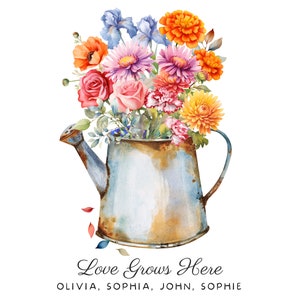 Buquê de flores personalizado para nascimento em família, presente para o Dia das Mães, buquê de flores personalizado para o mês do nascimento, arte de parede, presente para a família, jardim da mãe