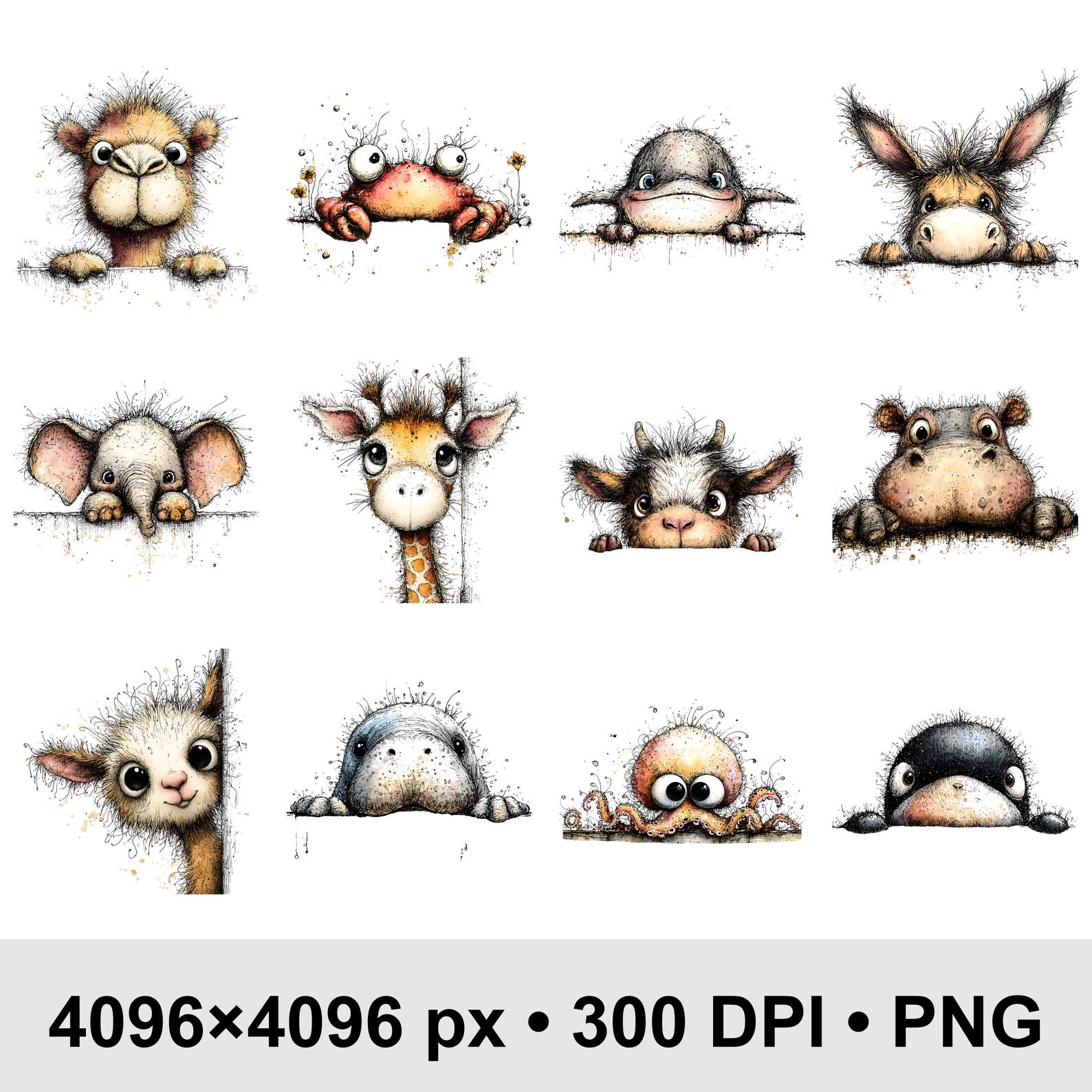 Peeking Animals Clipart Bundle • 45 PNG Cute Animal Graphics for ...